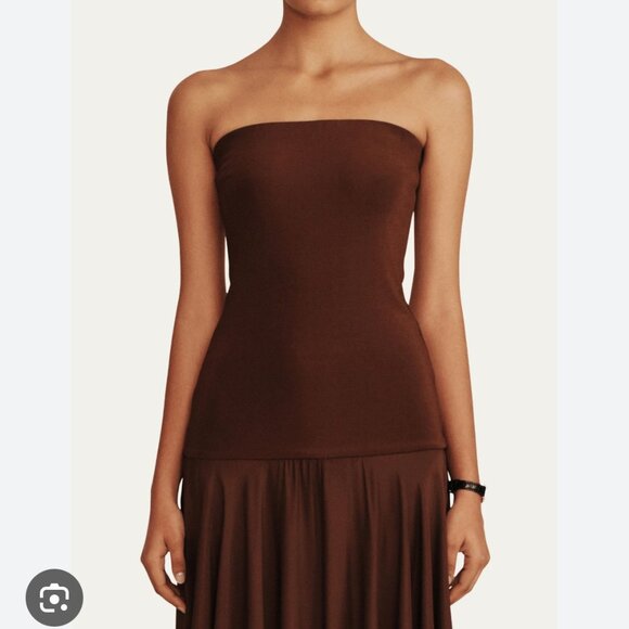 ESSE STUDIOS brown Illi strap-less drop waist silk dress, UK 6, US XS - Picture 3 of 7